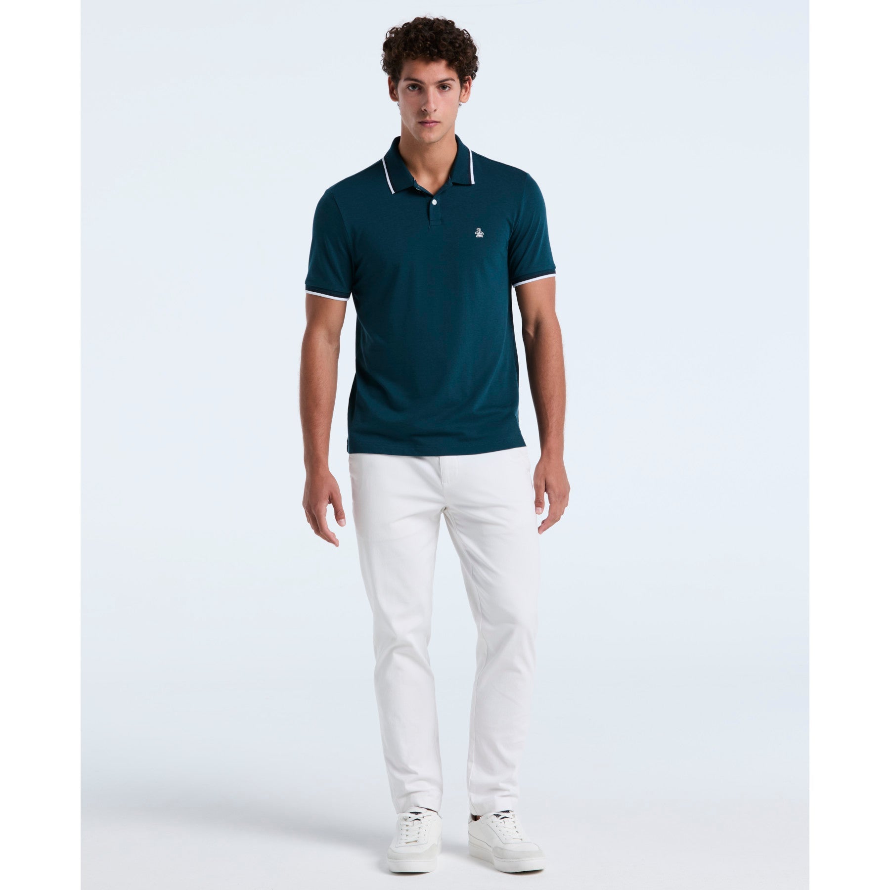 Original Penguin Pique Sticker Pete Tipped Polo Shirt In Reflecting Pond(Pique Sticker Pete Tipped Polo Shirt Blue Opksb720gp 470)