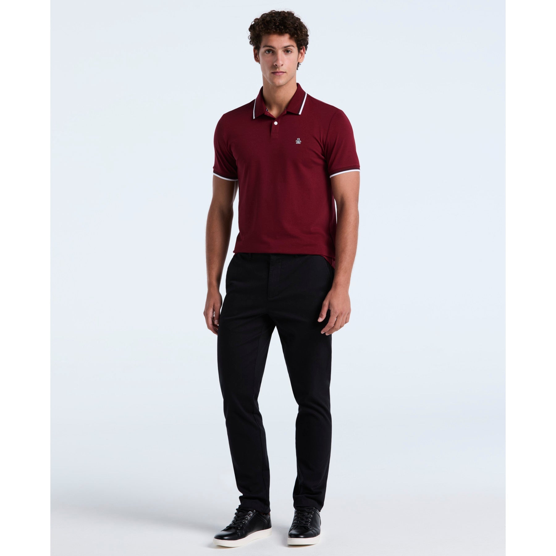 Original Penguin Pique Sticker Pete Tipped Polo Shirt In Cabernet(Pique Sticker Pete Tipped Polo Shirt Red Opksb720gp 605)