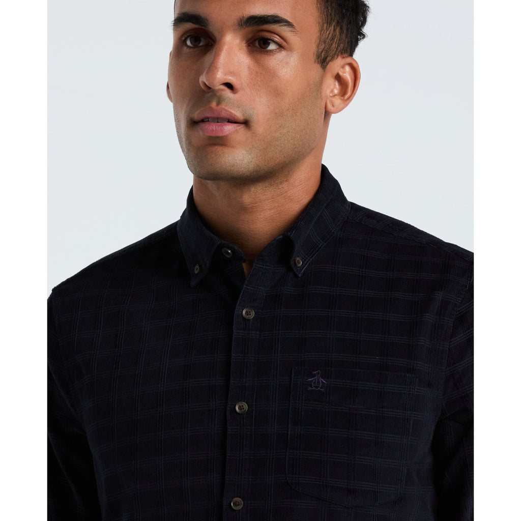 Original Penguin Corduroy Check Shirt In Dark Sapphire(Corduroy Check Shirt Blue Opwf2516gp 413)