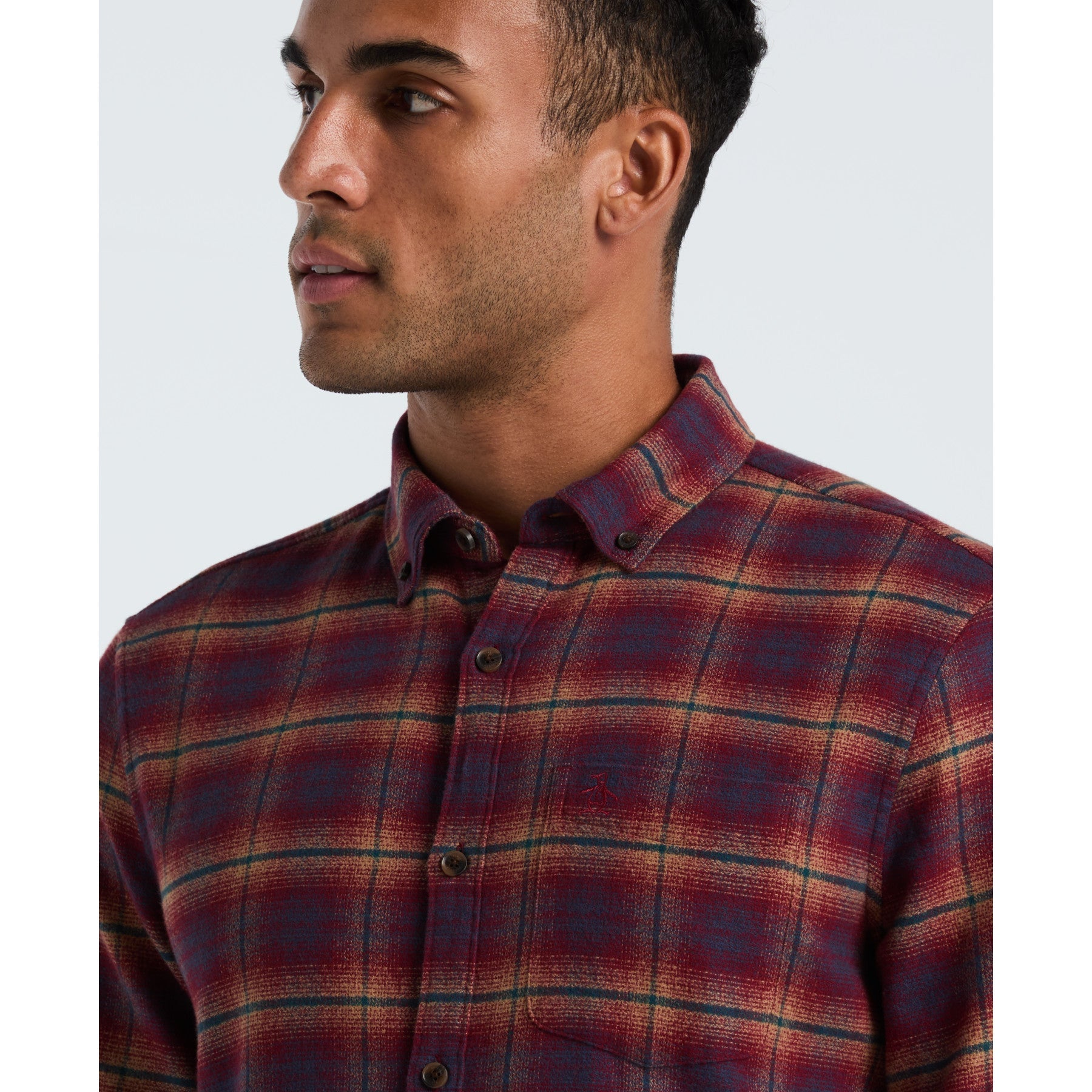 Original Penguin Plaid Flannel Shirt In Cabernet(Plaid Flannel Shirt Red Opwf2517gp 605)
