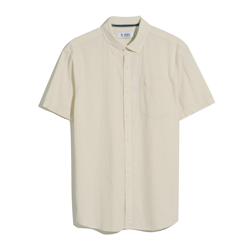 Original Penguin Seersucker Short Sleeve Shirt In Birch(Seersucker Short Sleeve Shirt Beige Opwm2409gp 252)