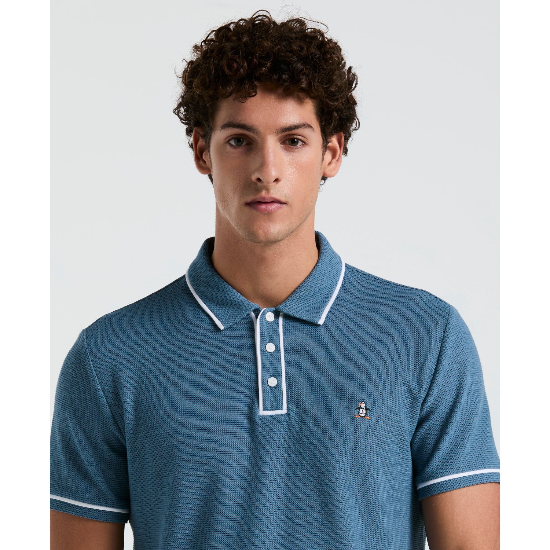 Original Penguin Icons Bentley Mesh Polo Shirt In Copen Blue(Organic Cotton Bentley Mesh Short Sleeve Polo Shirt Blue Opkm3500gp 443)