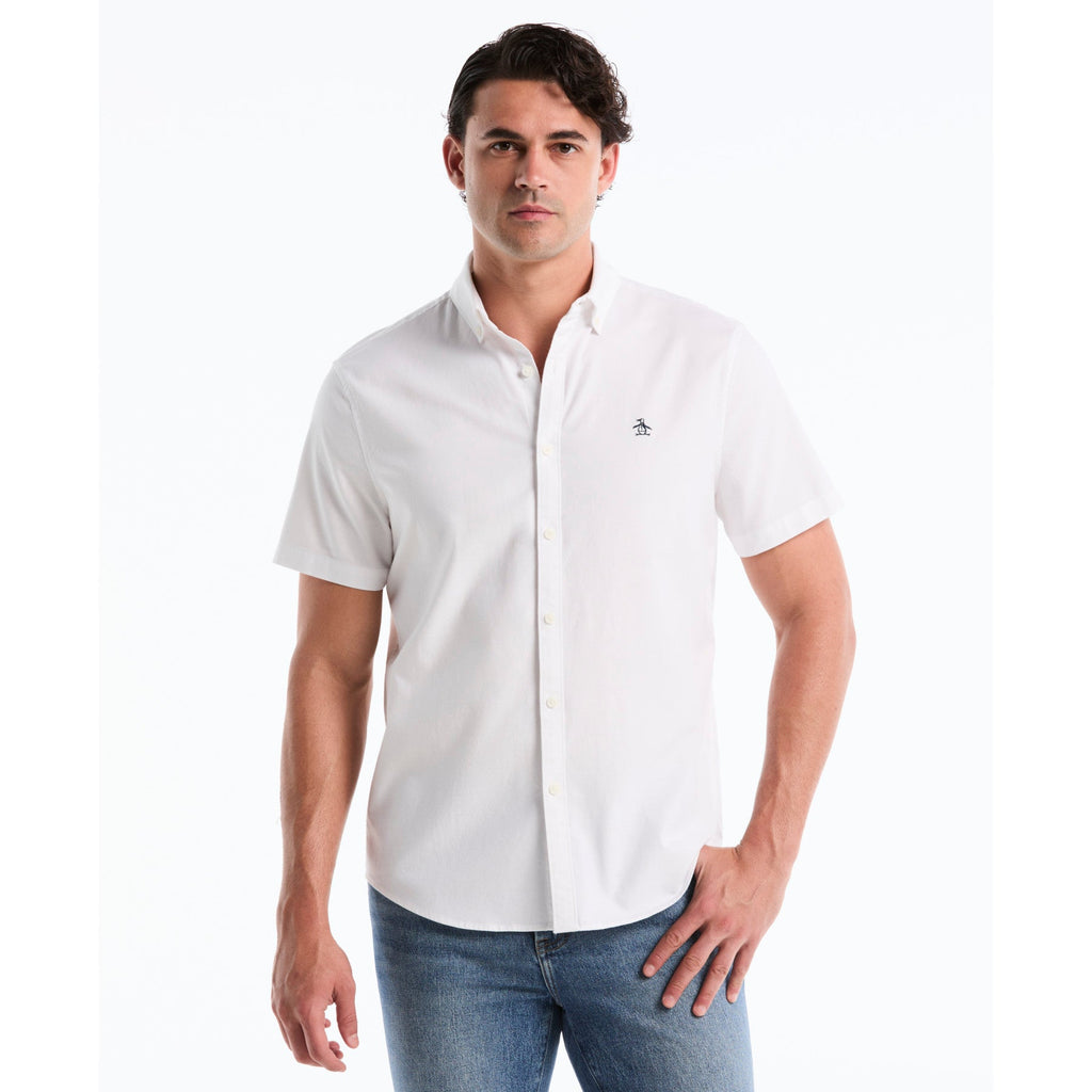 Original Penguin Oxford Stretch Short Sleeve Shirt In Bright White(Ecovero Oxford Stretch Shirt White Opwb0037gp 118)