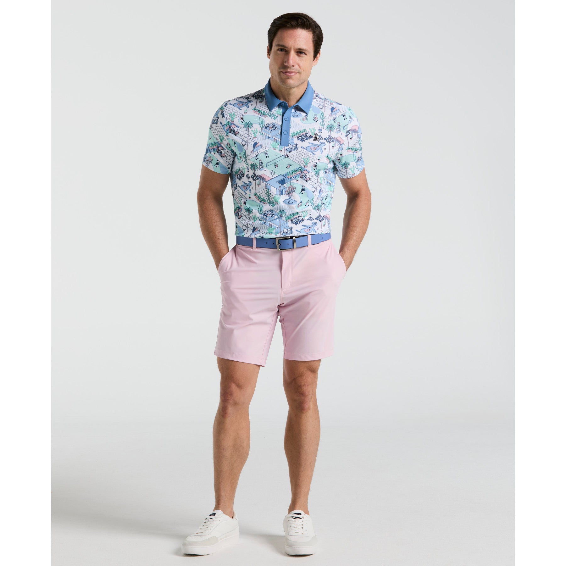 Original Penguin Palm Springs Print Golf Polo Shirt In Bright White(Palm Springs Print Golf Polo White Ogksf013gg 118)