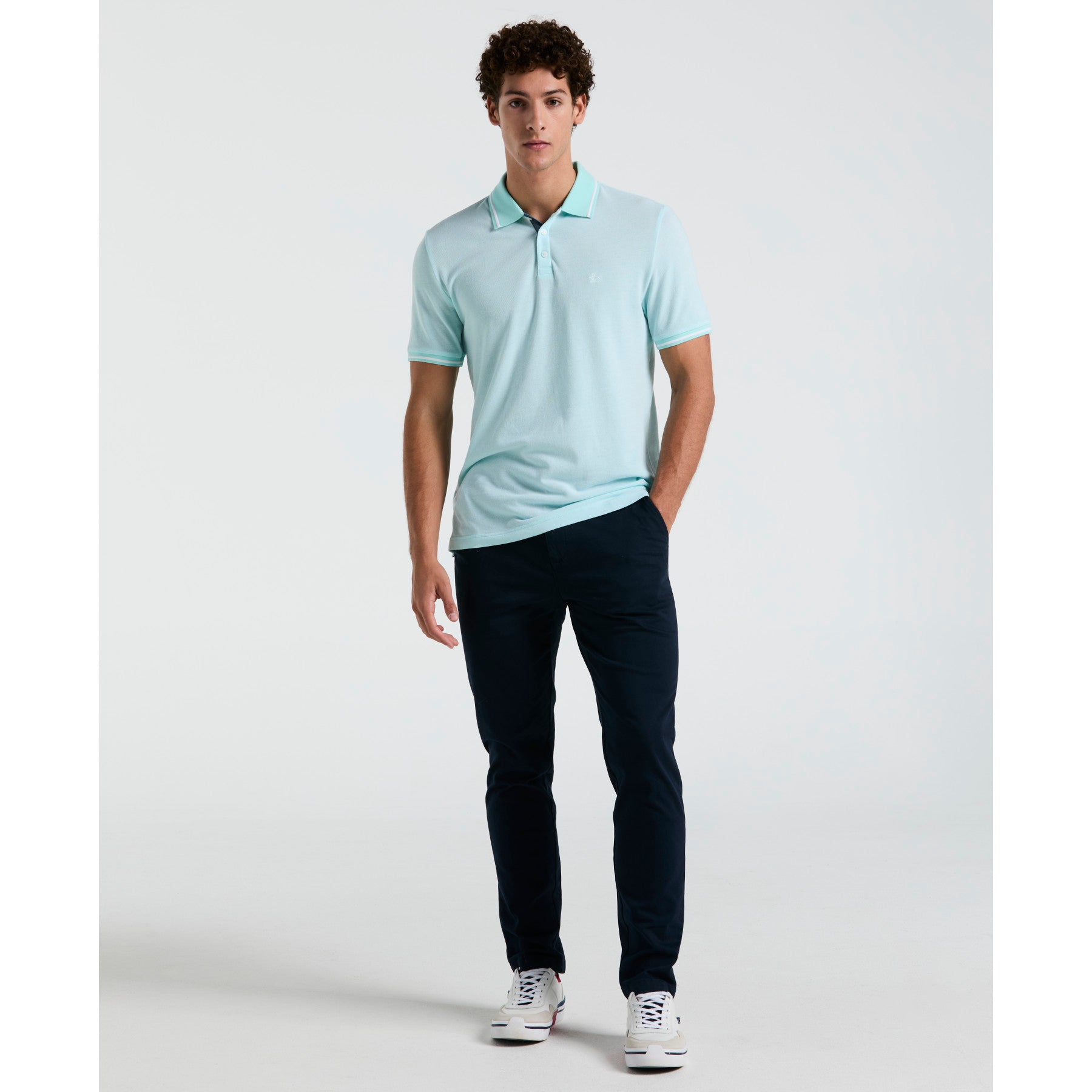 Original Penguin Birdseye Pique Tipped Polo Shirt In Blue Tint(Birdseye Pique Tipped Polo Shirt Blue Ocksb510gp 459)