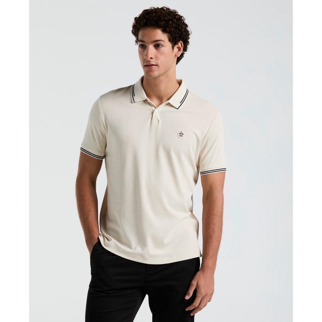 Original Penguin Icons Tipped Polo Shirt In Birch(Organic Cotton Tv Pete Short Sleeve Polo Shirt Beige Opkf3808gp 252)