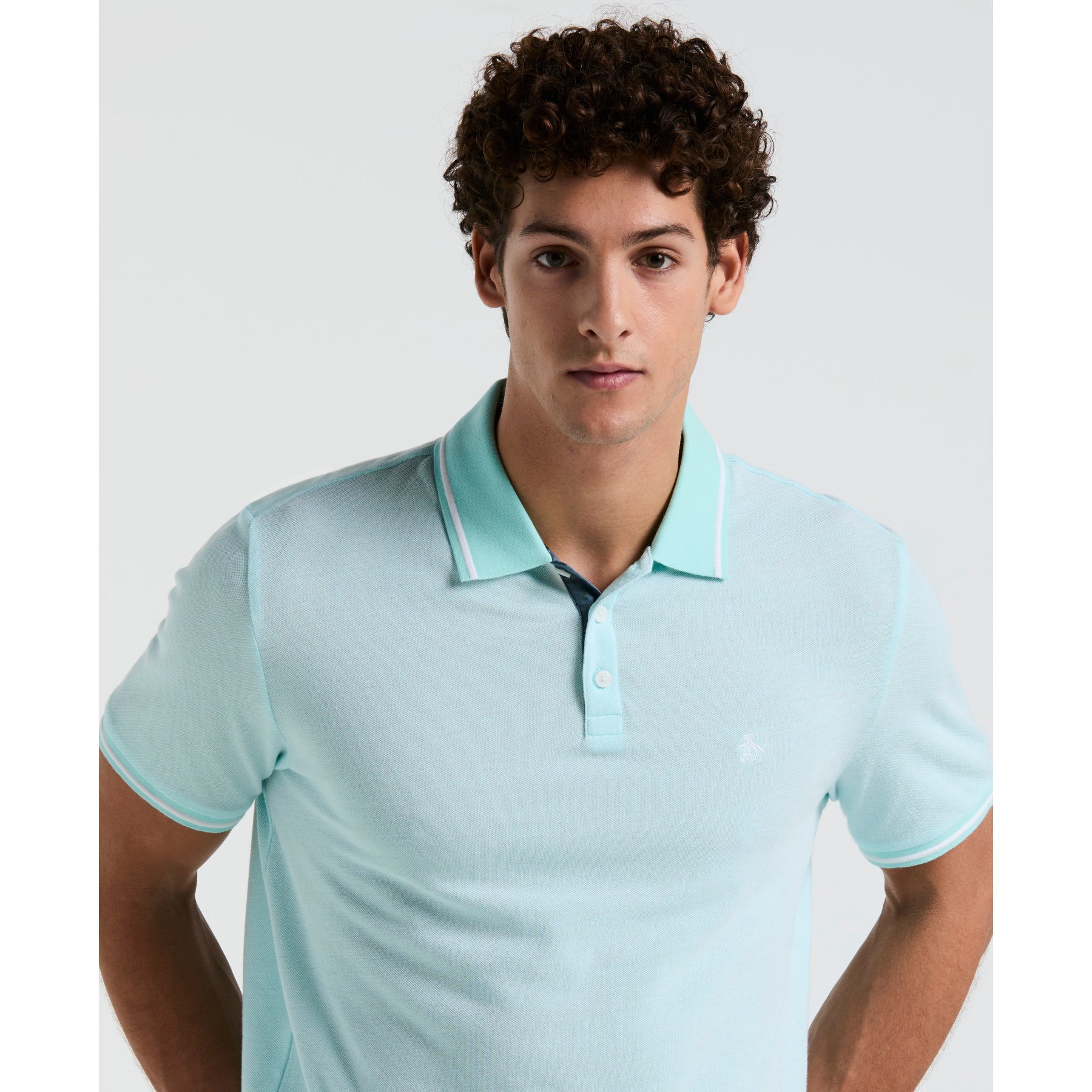 Original Penguin Birdseye Pique Tipped Polo Shirt In Blue Tint(Birdseye Pique Tipped Polo Shirt Blue Ocksb510gp 459)
