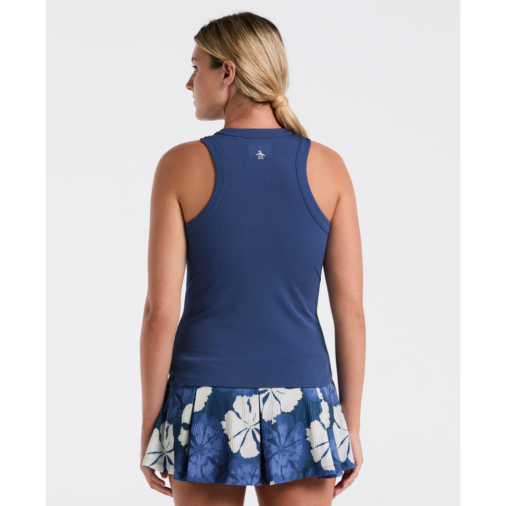 Original Penguin Women's Ribbed Tennis Tank Top In True Navy(Ribbed Tennis Tank Top Blue O1kse016gg 416)