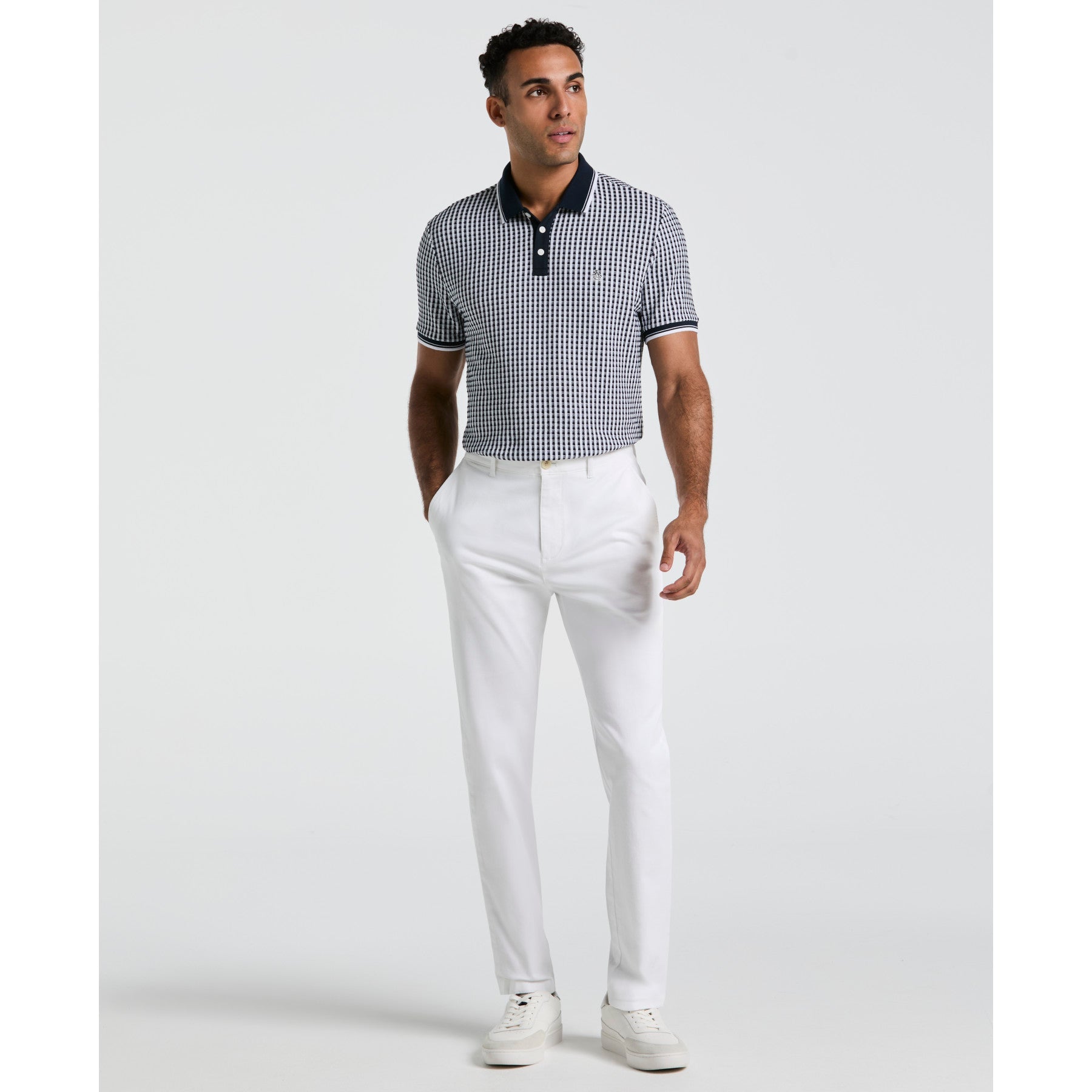 Original Penguin Jaquard Check Polo Shirt In Dark Sapphire(Jaquard Check Polo Shirt Blue Opkm2517gp 413)