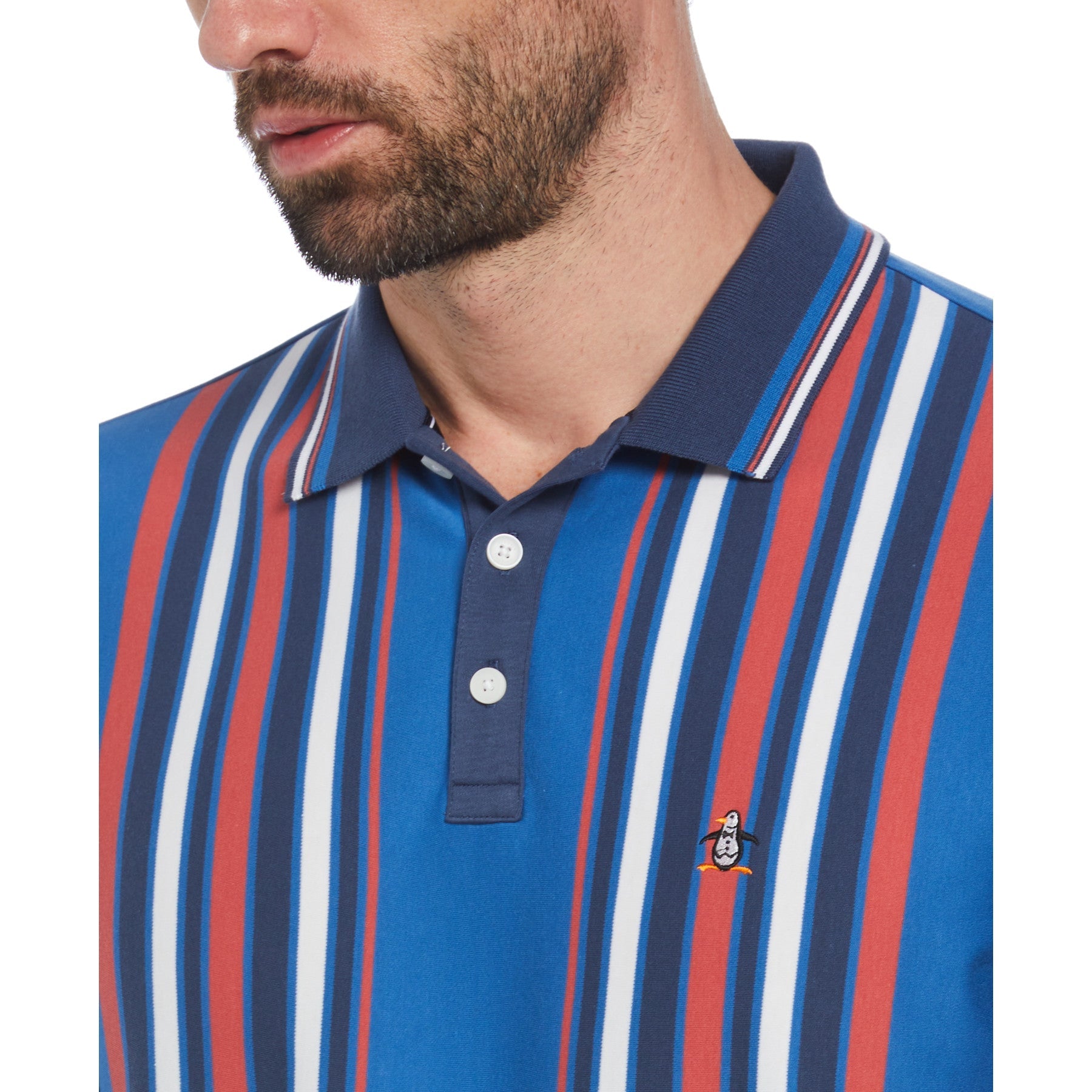 Original Penguin Organic Cotton Bowling Stripe Polo In Star Sapphire(Organic Cotton Bowling Stripe Polo Multi Colored Opkf2404gp 974)