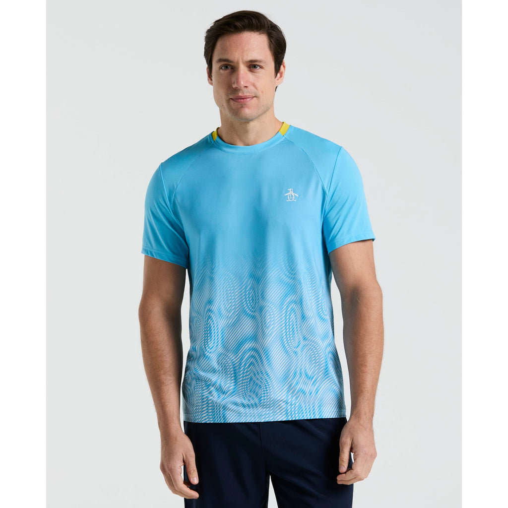 Original Penguin Performance Ventilated Ombre Tennis T-Shirt In Blue Grotto(Performance Ventilated Ombre Tennis T Shirt Blue O1ksf017gg 457)