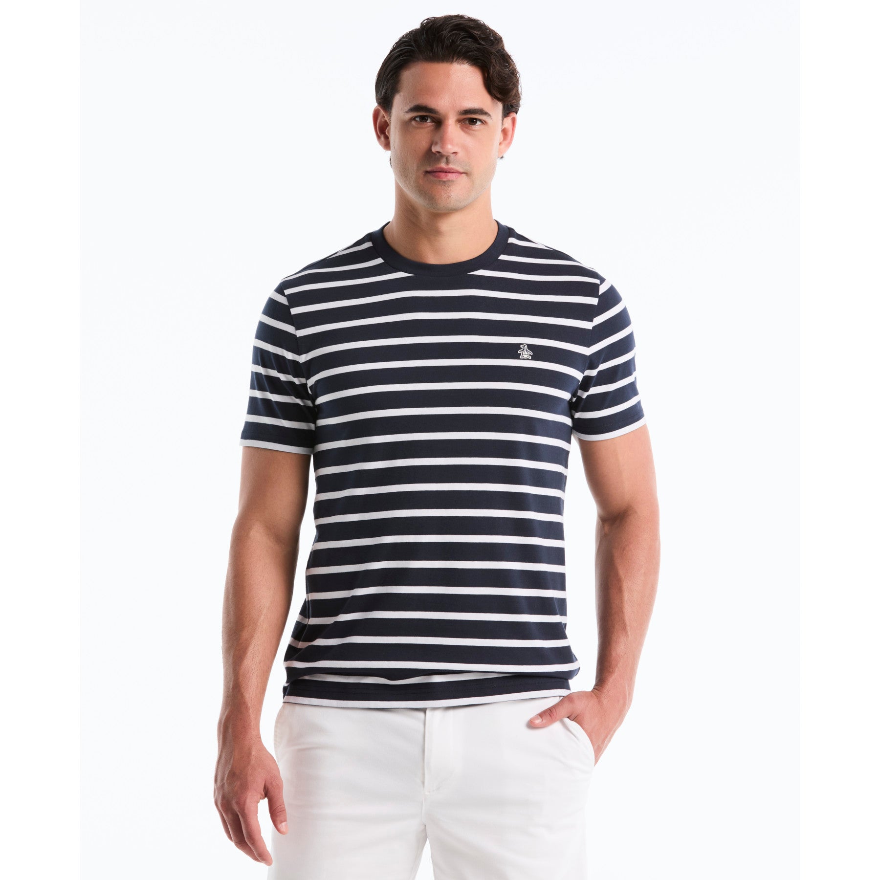 Original Penguin Breton Striped T-Shirt In Dark Sapphire(Sticker Pete Breton T Shirt Blue Opks3720gp 413)