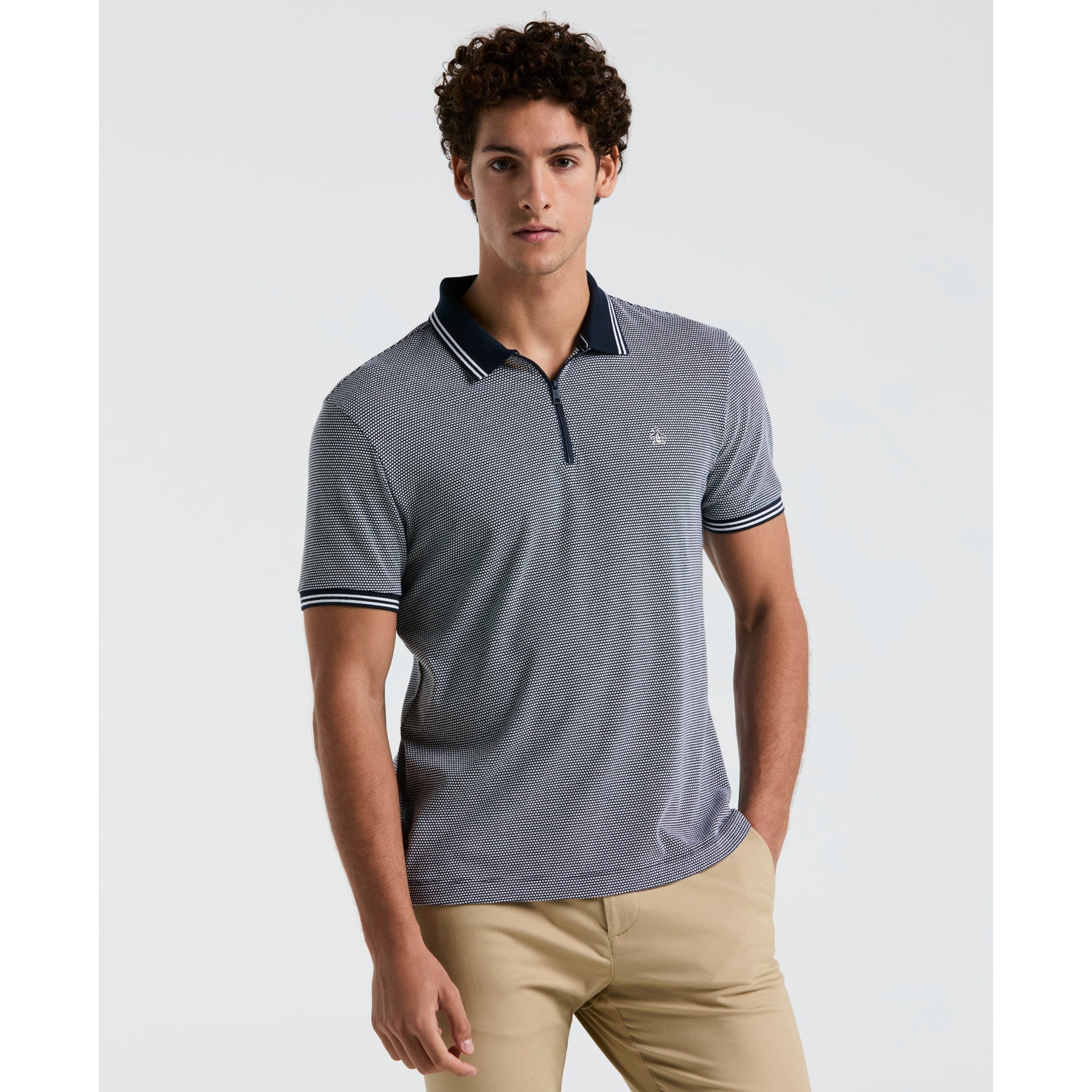 Original Penguin Jacquard Tipped 1/4 Zip Polo Shirt In Dark Sapphire(Jacquard Tipped 14 Zip Polo Blue Opks2530gp 413)