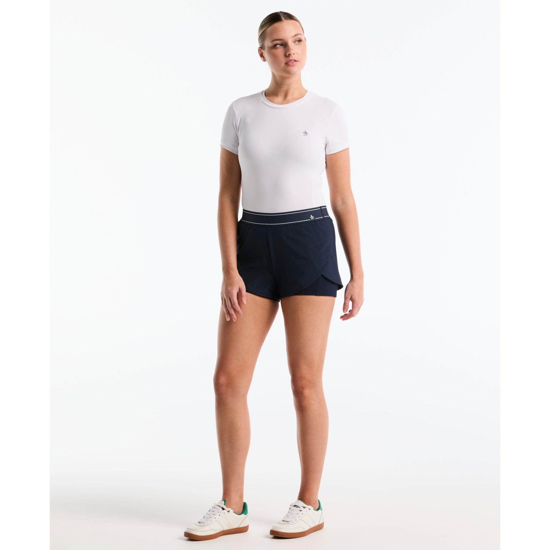Original Penguin Women's Tennis Short With Striped Pete In Black Iris(Womens Tennis Short With Striped Pete Blue O1bsf012gg 417)