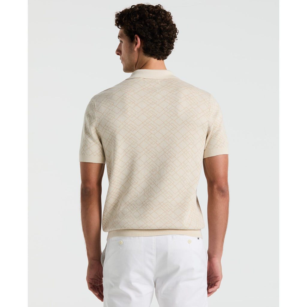 Original Penguin Jaquard Geometric Sweater Polo Shirt In Birch(Jaquard Geometric Sweater Polo Shirt Beige Opgm2500gp 252)