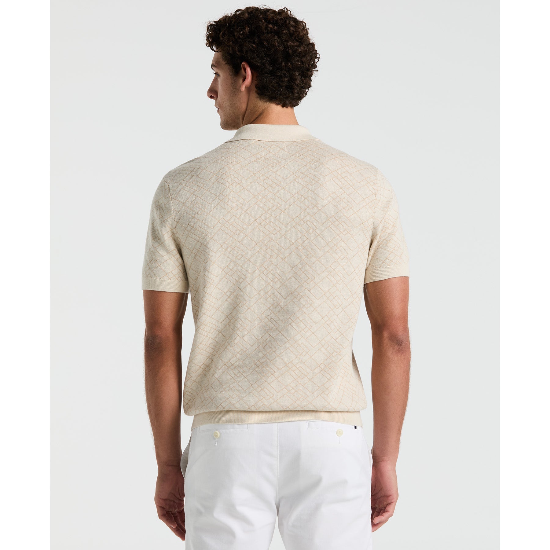 Original Penguin Jaquard Geometric Sweater Polo Shirt In Birch(Jaquard Geometric Sweater Polo Shirt Beige Opgm2500gp 252)
