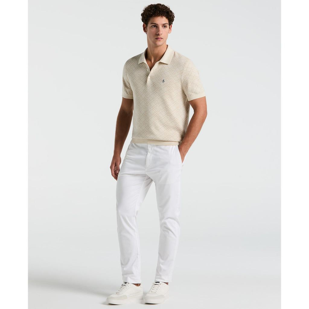 Original Penguin Jaquard Geometric Sweater Polo Shirt In Birch(Jaquard Geometric Sweater Polo Shirt Beige Opgm2500gp 252)