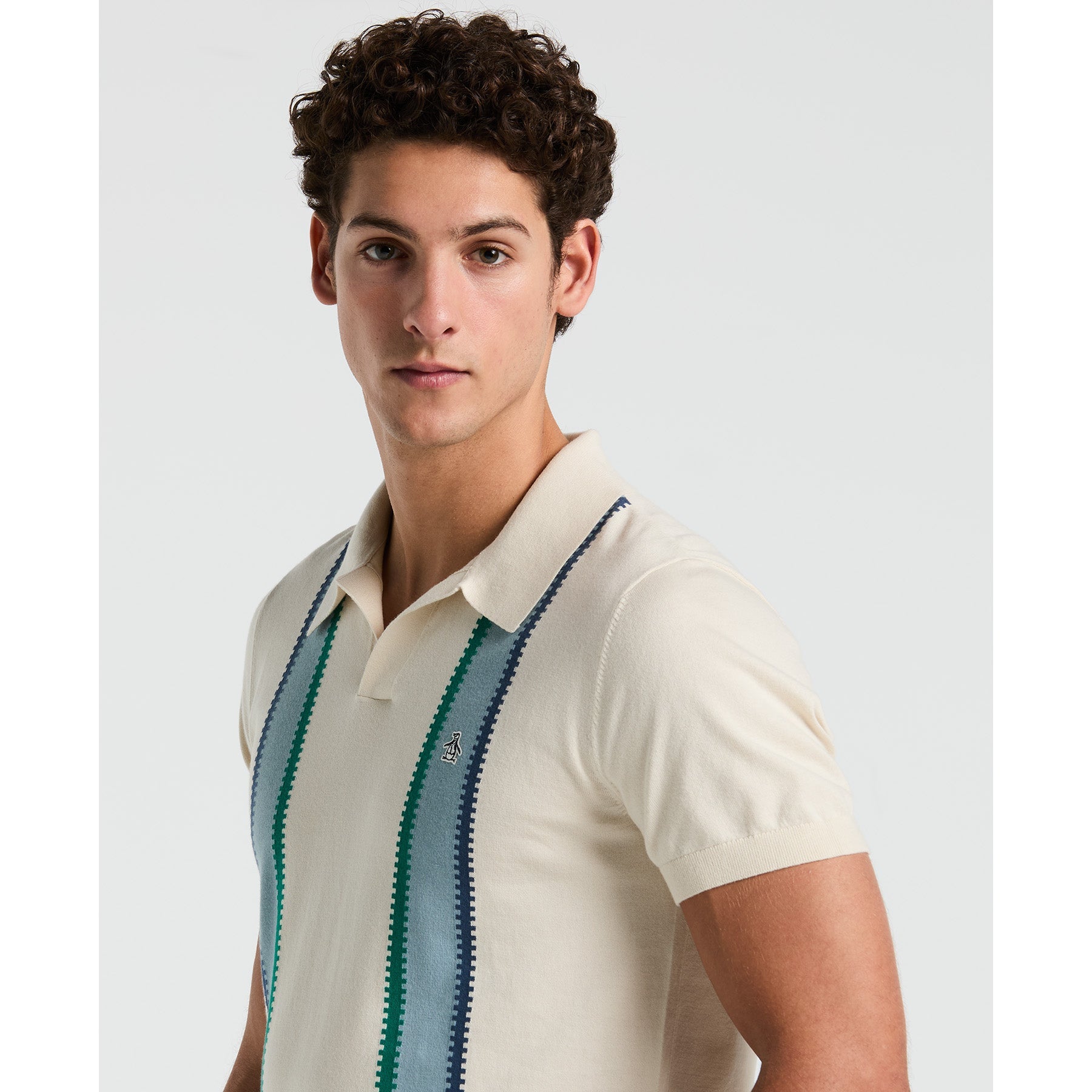 Original Penguin Vertical Stripe Sweater Polo Shirt In Birch(Vertical Stripe Sweater Polo Shirt Beige Opgm2505gp 252)