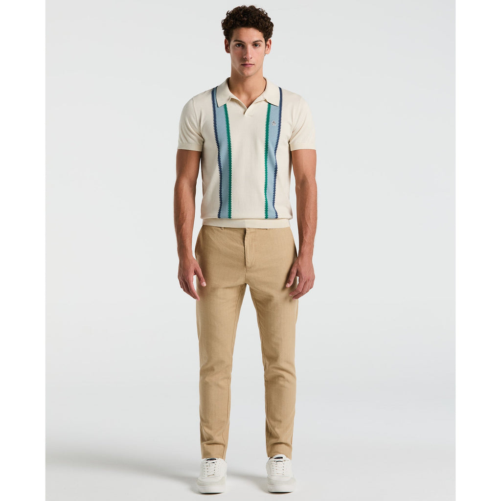 Original Penguin Vertical Stripe Sweater Polo Shirt In Birch(Vertical Stripe Sweater Polo Shirt Beige Opgm2505gp 252)