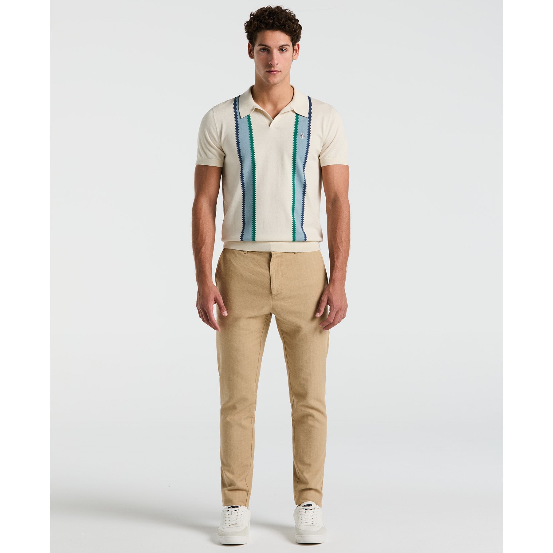Original Penguin Vertical Stripe Sweater Polo Shirt In Birch(Vertical Stripe Sweater Polo Shirt Beige Opgm2505gp 252)