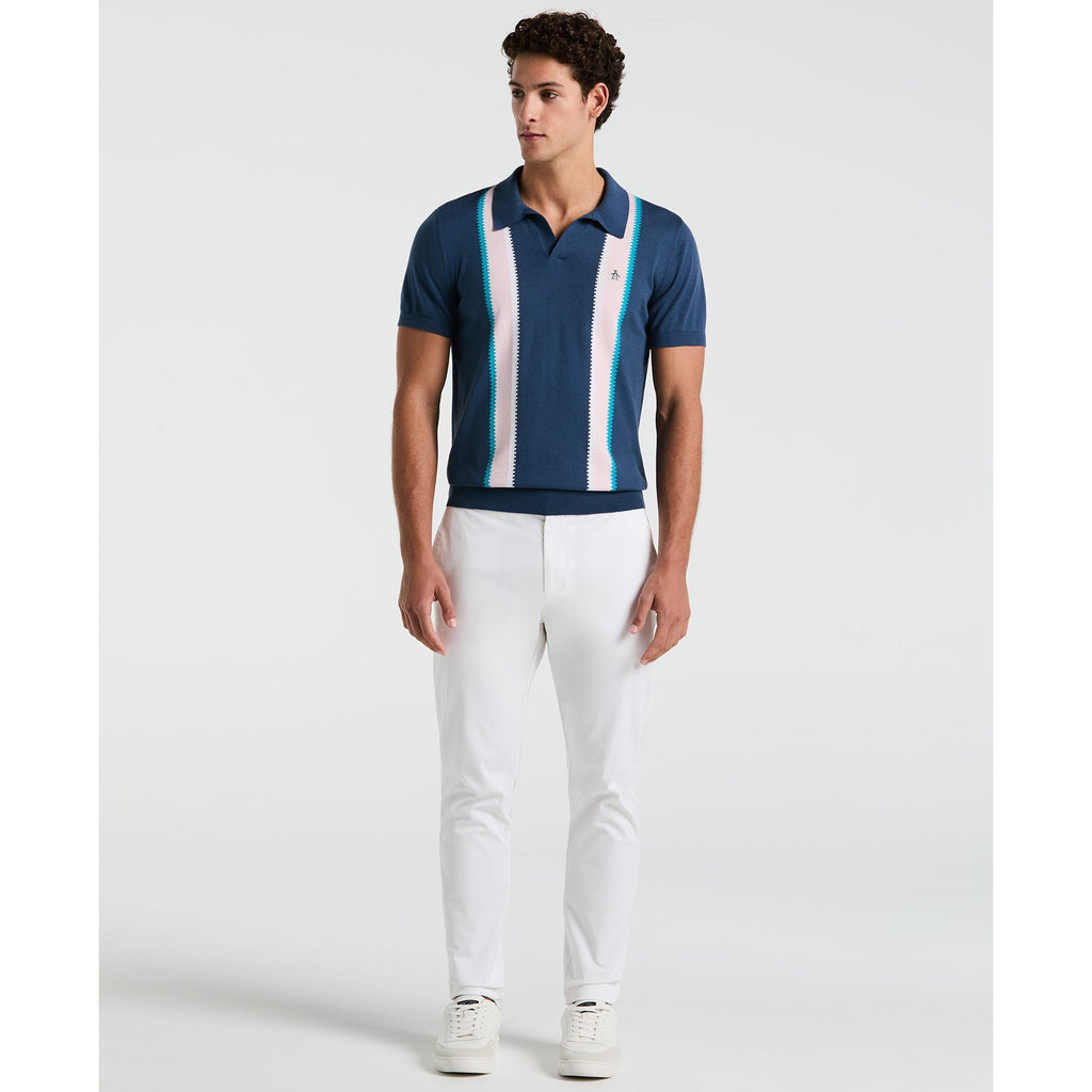 Original Penguin Vertical Stripe Sweater Polo Shirt In Sargasso Sea(Vertical Stripe Sweater Polo Shirt Blue Opgm2505gp 485)