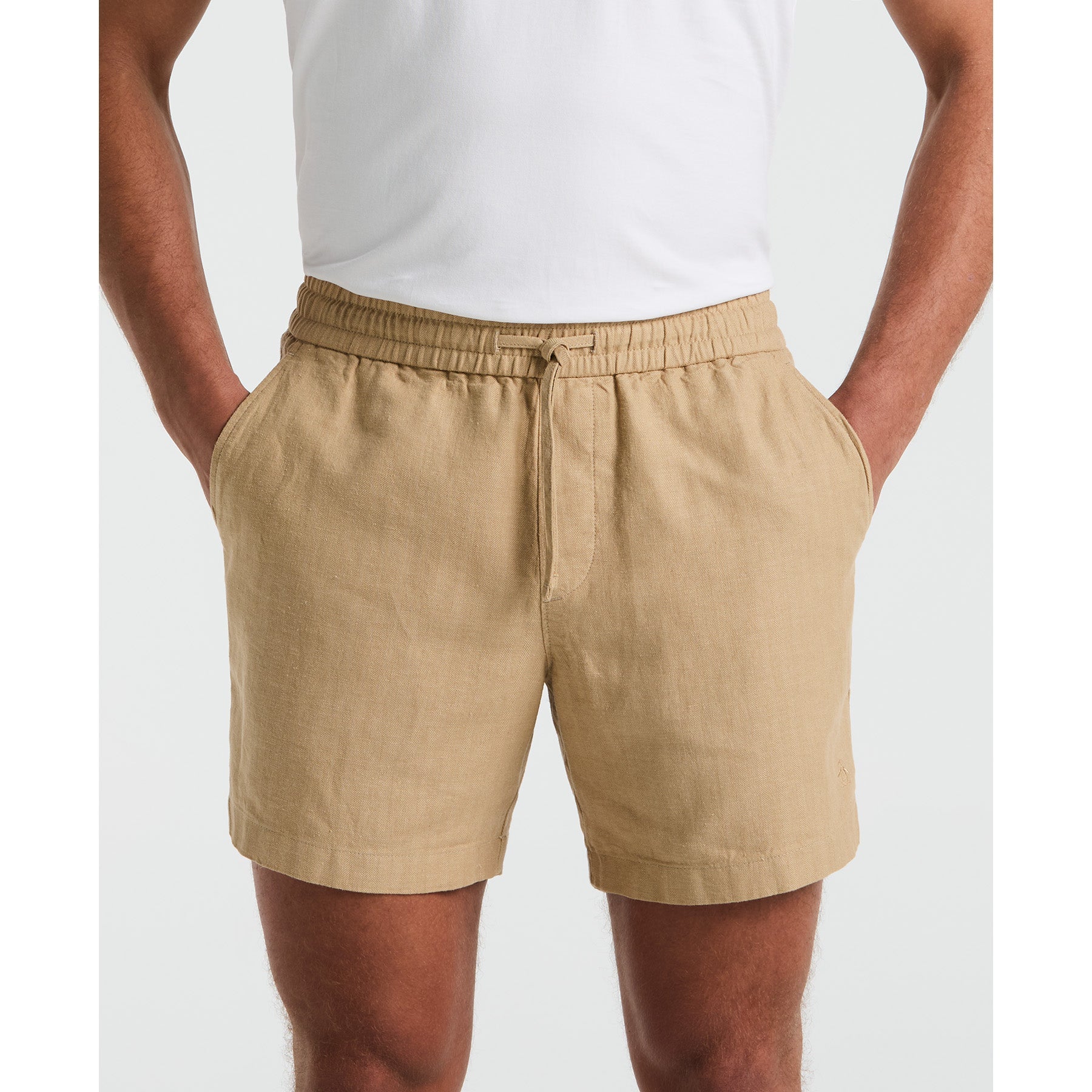Original Penguin 6" Linen Blend Shorts In Travertine(6 Linen Blend Shorts Beige Ophm2500gp 254)