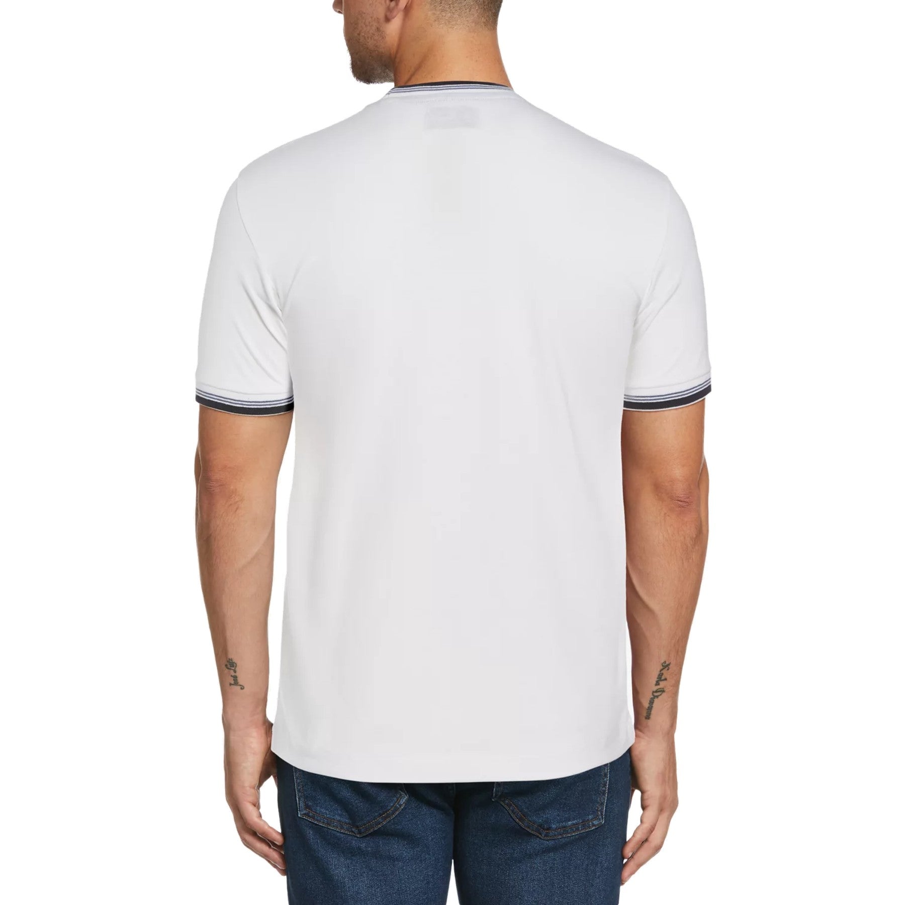 Original Penguin Sticker Pete Tipped Ringer Organic Cotton T-Shirt In Bright White(Stcker Pete Tipped Ringer Organic Cotton T Shirt White Opkb0718gp 118)