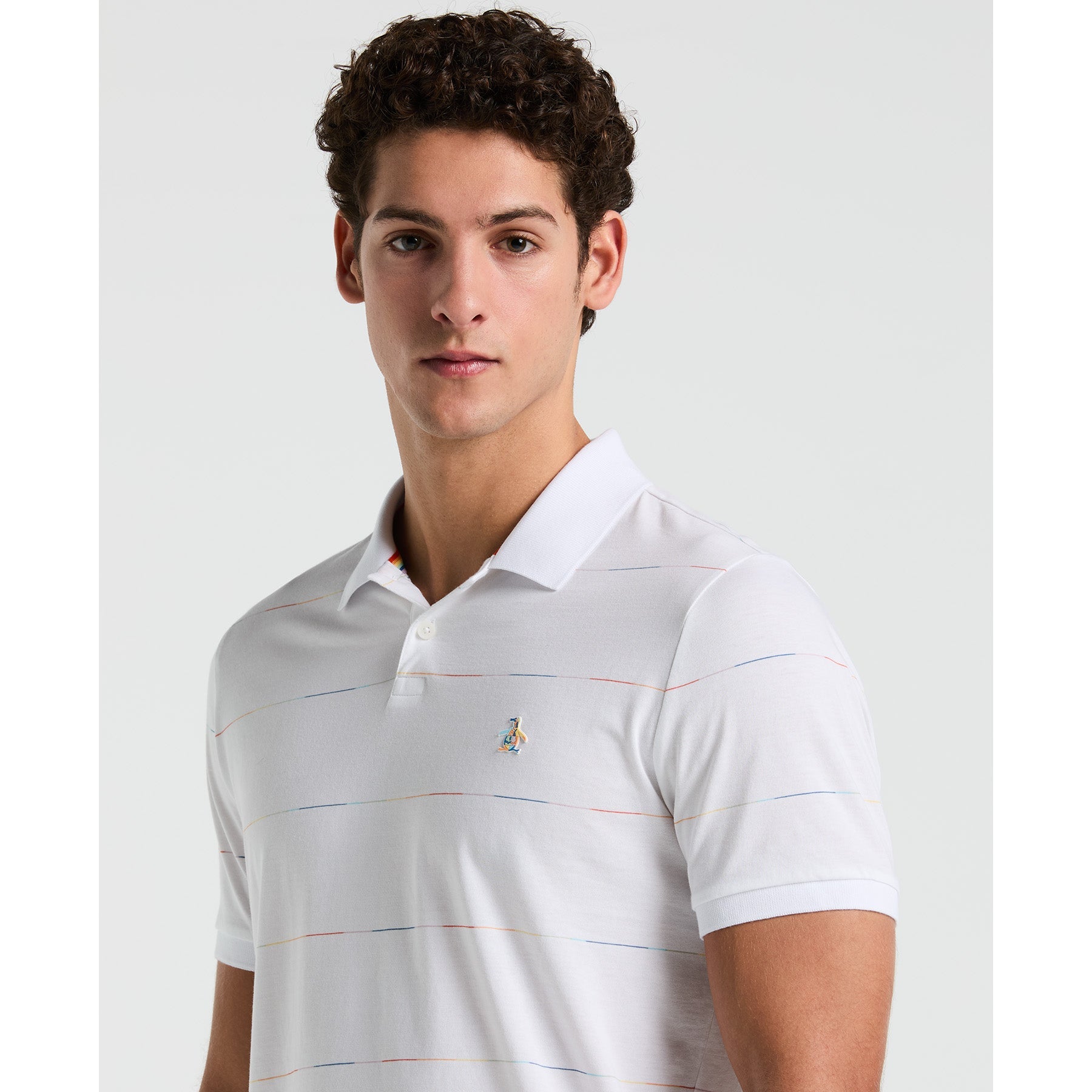 Original Penguin Pride Space Dye Striped Polo Shirt In Bright White(Pride Space Dye Striped Polo Shirt White Opkm2418gp 118)
