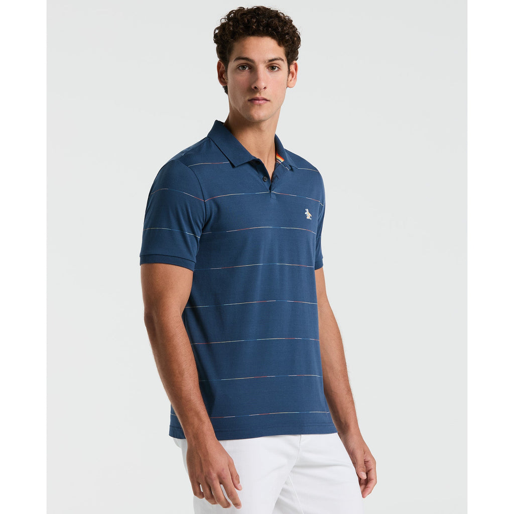 Original Penguin Pride Space Dye Striped Polo Shirt In Sargasso Sea(Space Dye Jersey Stripe Polo Shirt Blue Opkm2418gp 485)