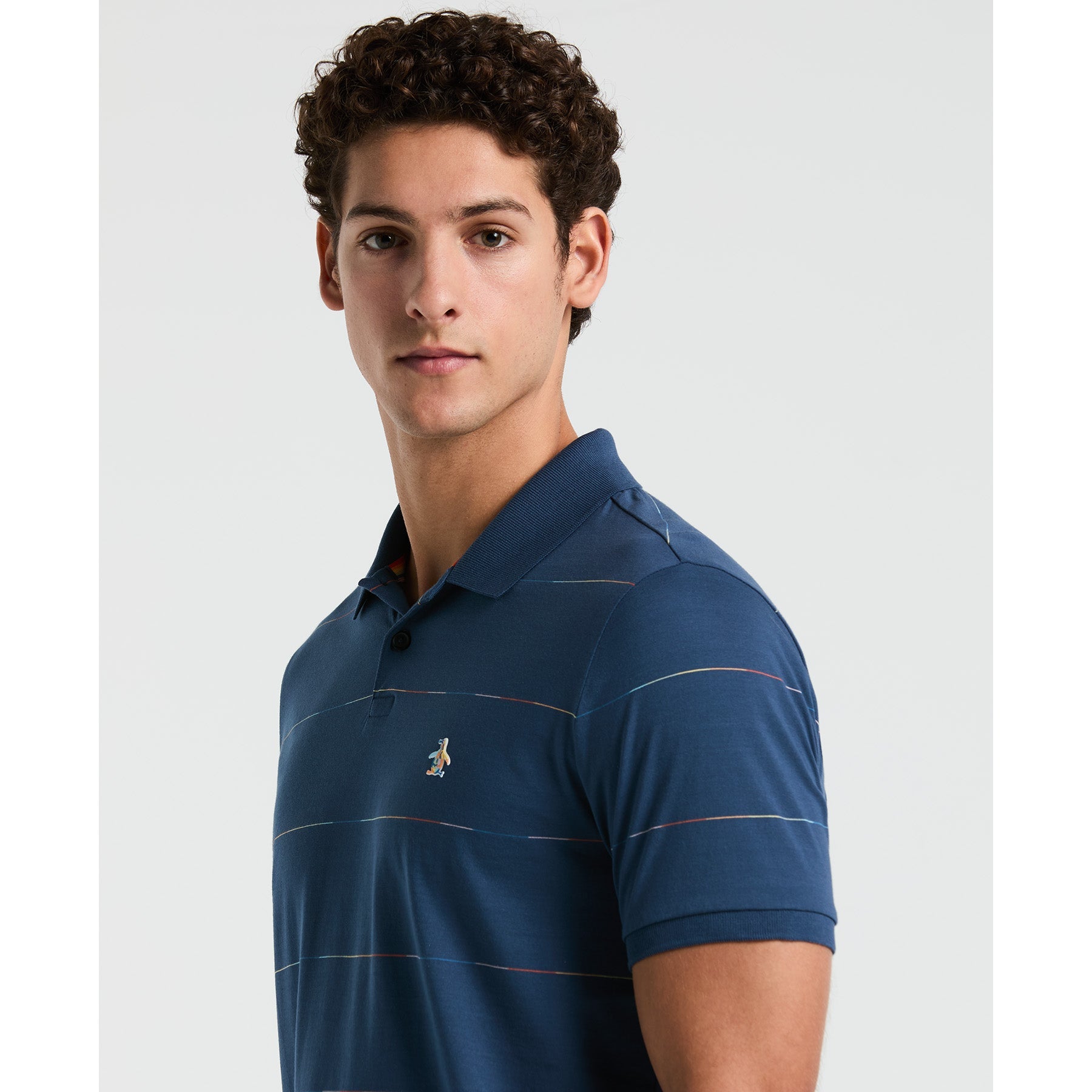 Original Penguin Pride Space Dye Striped Polo Shirt In Sargasso Sea(Space Dye Jersey Stripe Polo Shirt Blue Opkm2418gp 485)