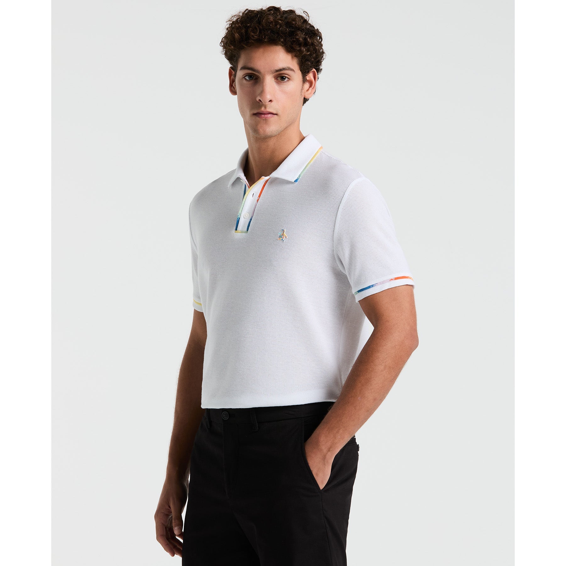Original Penguin Pride Space Dyed Mesh Polo Shirt In Bright White(Space Dye Mesh Polo Shirt White Opkm2436gp 118)