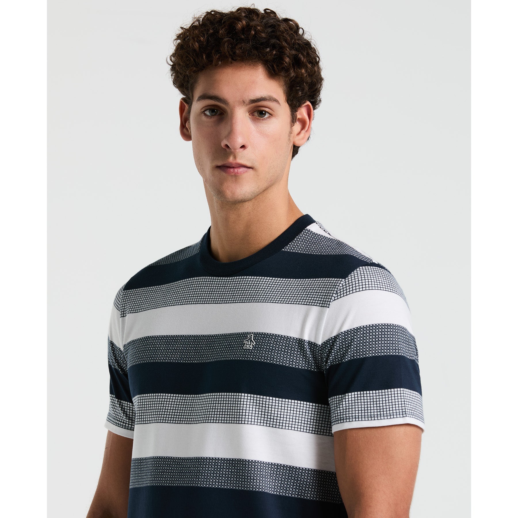 Original Penguin Pique Jaquard Stripe T-Shirt In Dark Sapphire(Pique Jaquard Stripe T Shirt Blue Opkm2501gp 413)