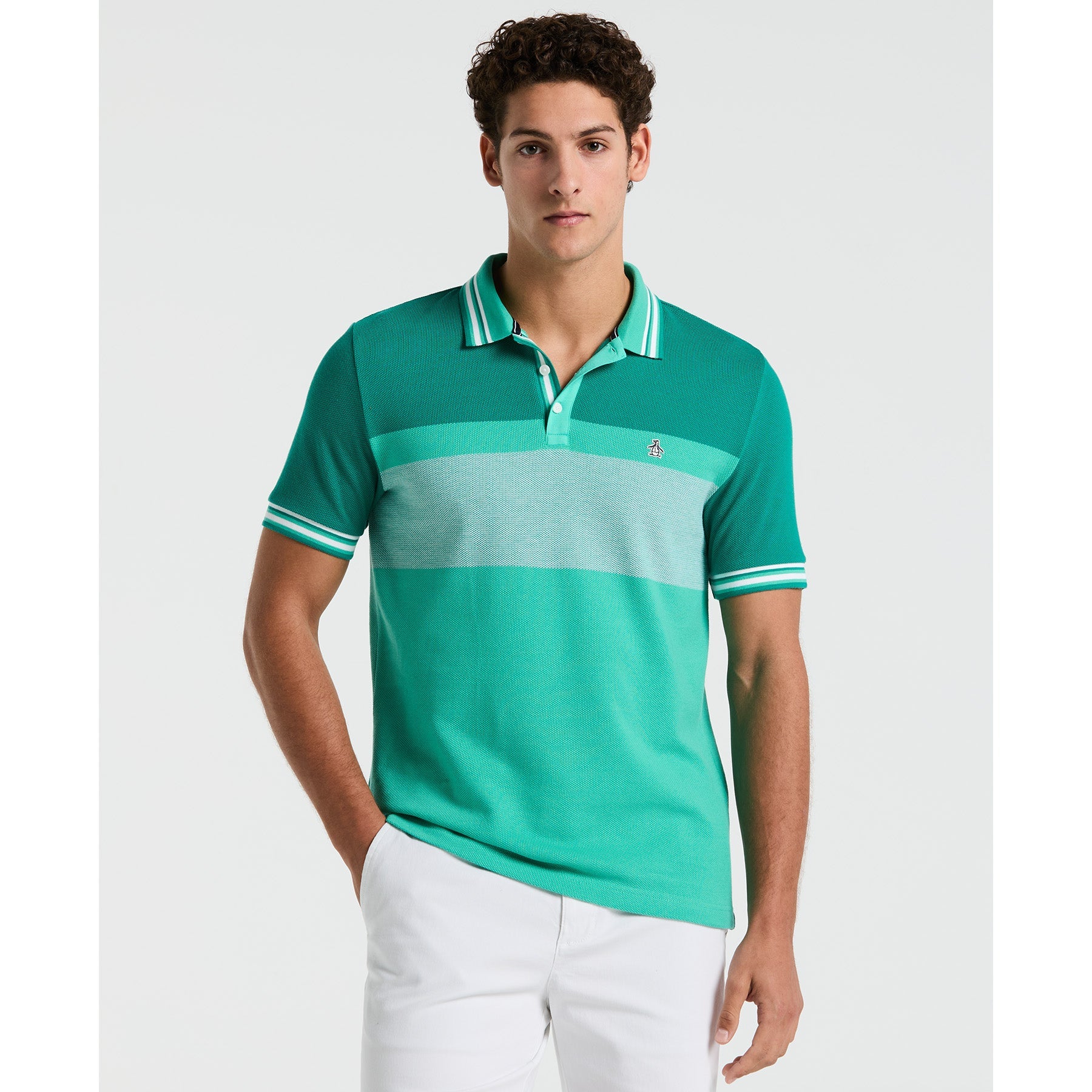 Original Penguin Tri-Colour Polo Shirt In Aqua Green(Tri Colour Polo Shirt Green Opkm2520gp 386)