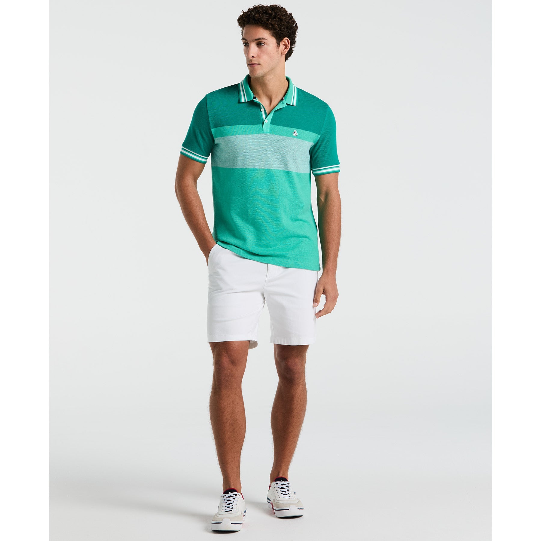 Original Penguin Tri-Colour Polo Shirt In Aqua Green(Tri Colour Polo Shirt Green Opkm2520gp 386)
