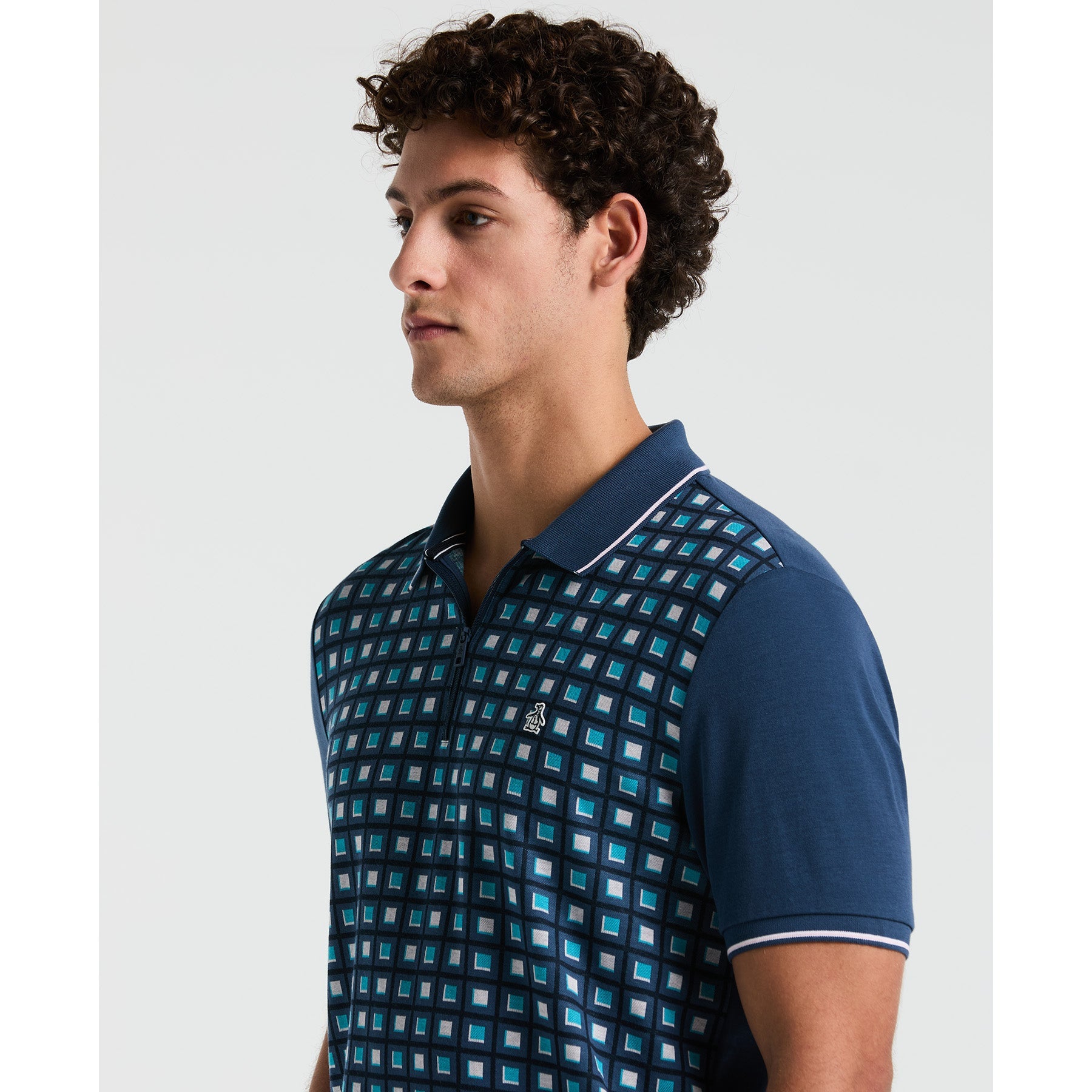 Original Penguin Jaquard Front 1/4 Zip Polo Shirt In Sargasso Sea(Jaquard Front 14 Zip Polo Shirt Blue Opkm2523gp 485)