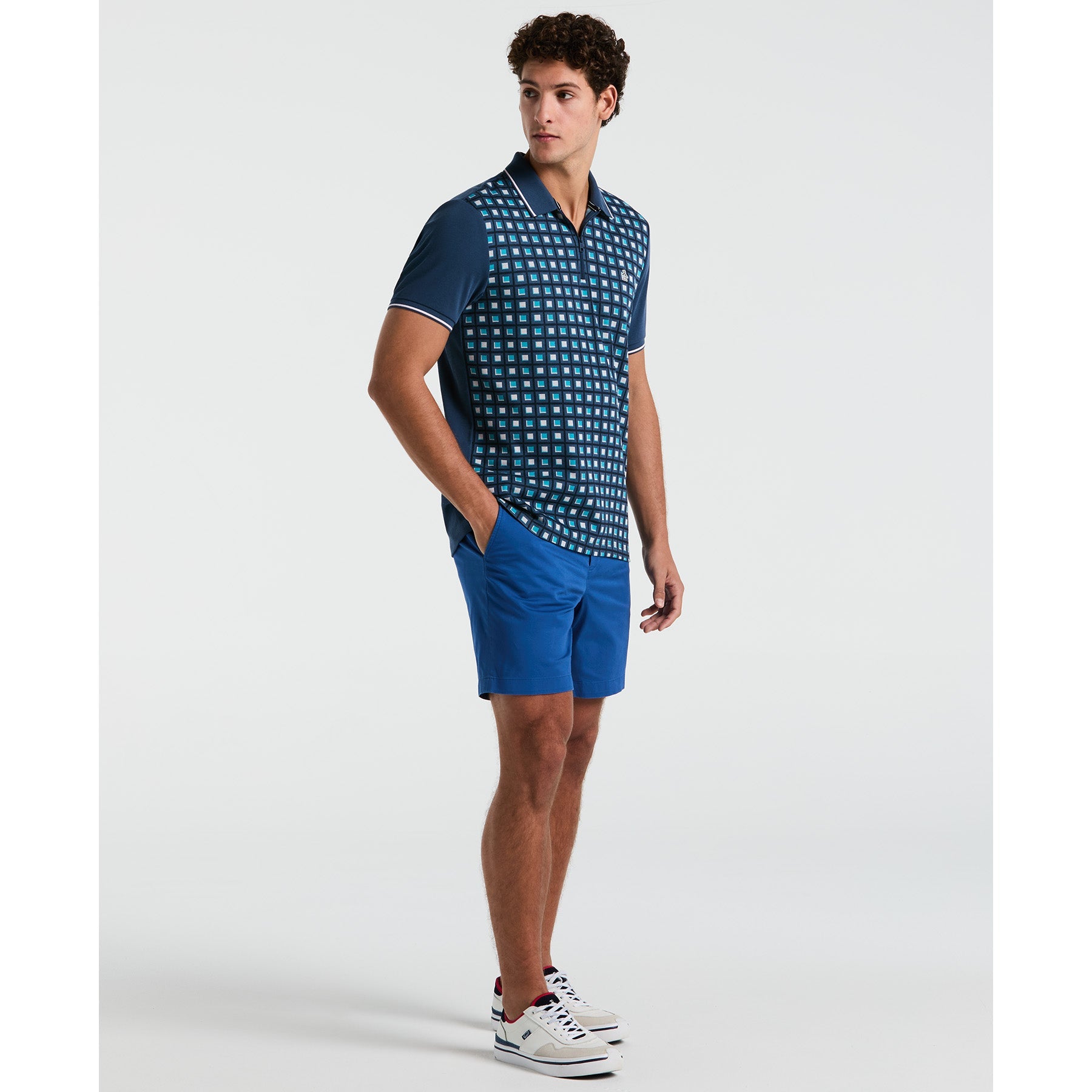 Original Penguin Jaquard Front 1/4 Zip Polo Shirt In Sargasso Sea(Jaquard Front 14 Zip Polo Shirt Blue Opkm2523gp 485)