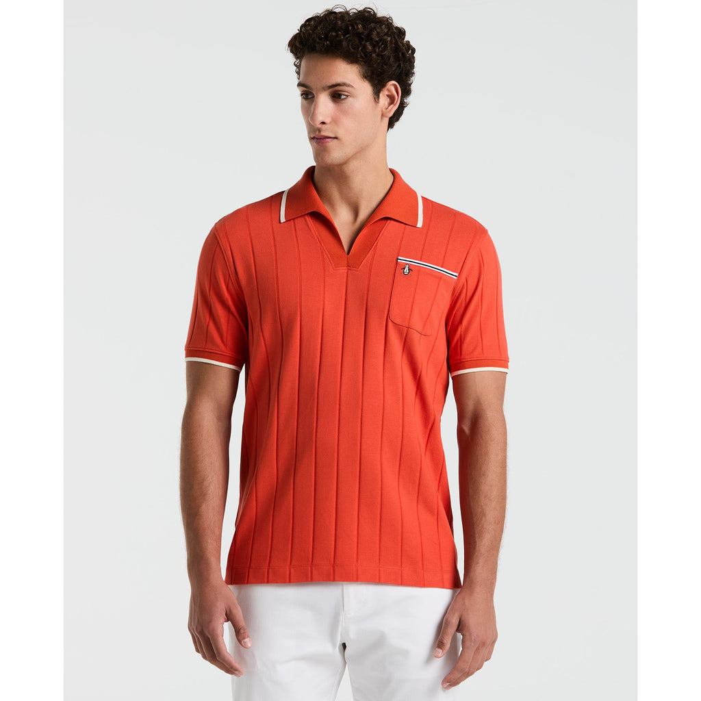 Original Penguin Icons Open Collar Polo Shirt In Red Clay(Icons Open Collar Polo Shirt Orange Opkm2536gp 859)