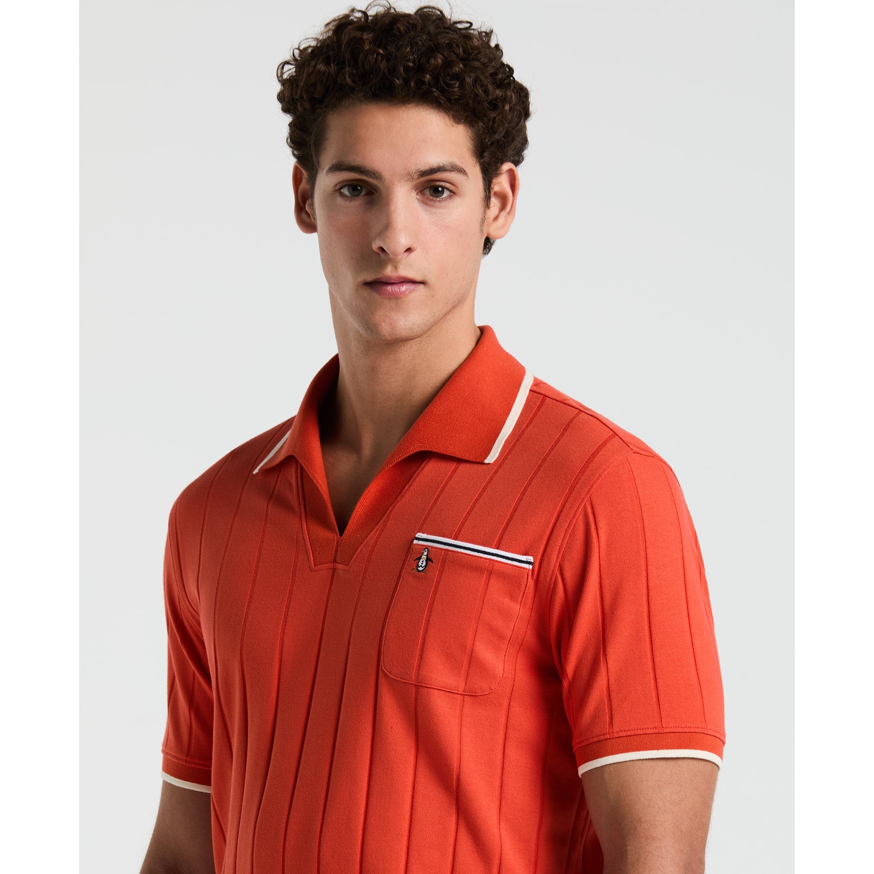 Original Penguin Icons Open Collar Polo Shirt In Red Clay(Icons Open Collar Polo Shirt Orange Opkm2536gp 859)