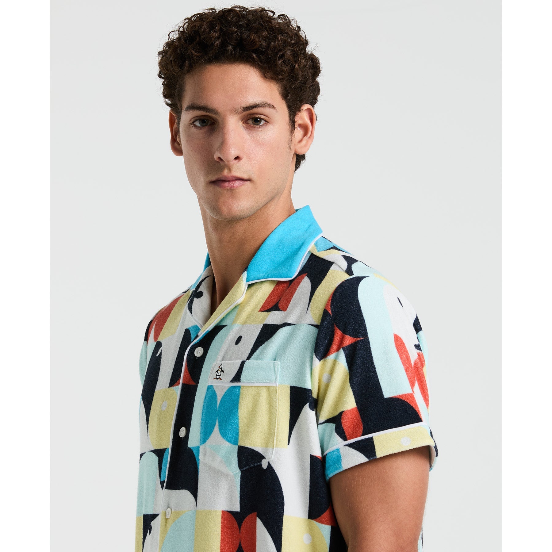 Original Penguin Allover Deco Print Short Sleeve Shirt In Horizon Blue(Allover Deco Print Short Sleeve Shirt Blue Opkm2538gp 429)