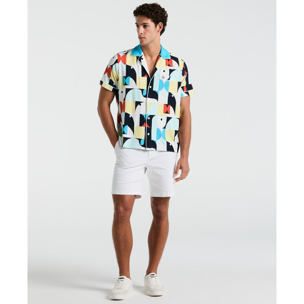 Original Penguin Allover Deco Print Short Sleeve Shirt In Horizon Blue(Allover Deco Print Short Sleeve Shirt Blue Opkm2538gp 429)