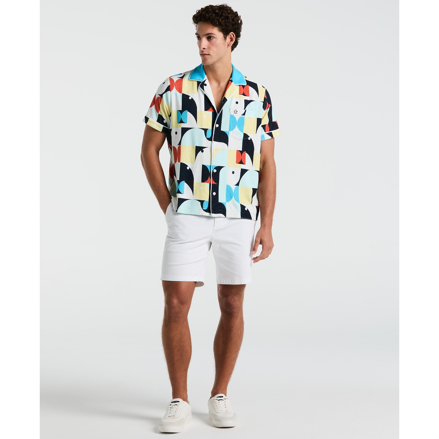 Original Penguin Allover Deco Print Short Sleeve Shirt In Horizon Blue(Allover Deco Print Short Sleeve Shirt Blue Opkm2538gp 429)