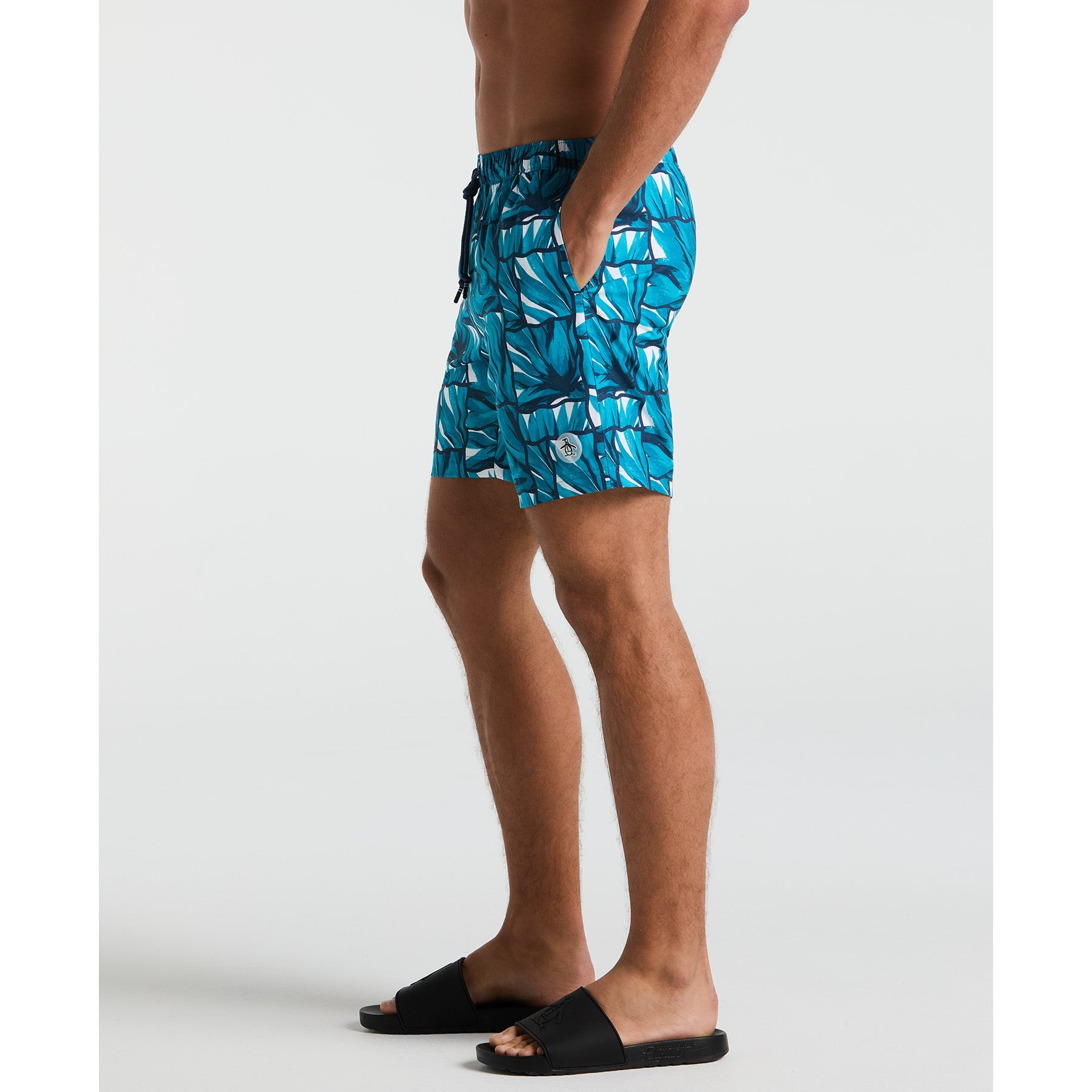 Original Penguin 7" Agave Tile Print Swim Shorts In Exotic Plume(7 Agave Tile Print Swim Shorts Blue Opsm2506gp 495)