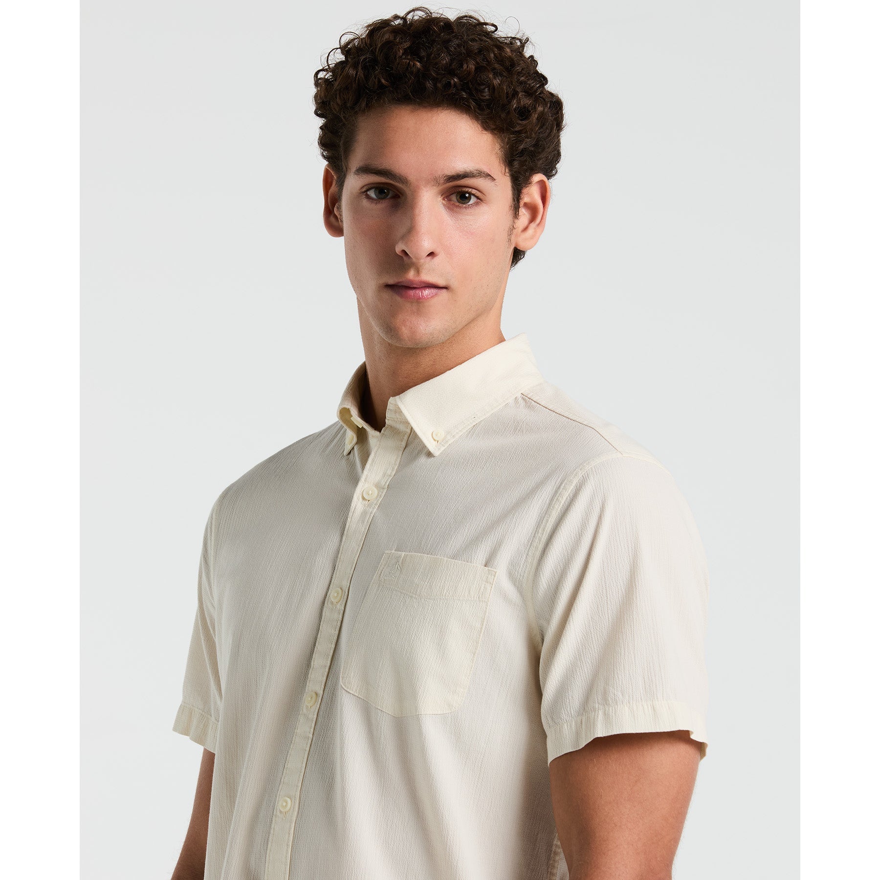 Original Penguin Seersucker Short Sleeve Shirt In Birch(Seersucker Short Sleeve Shirt Beige Opwm2409gp 252)