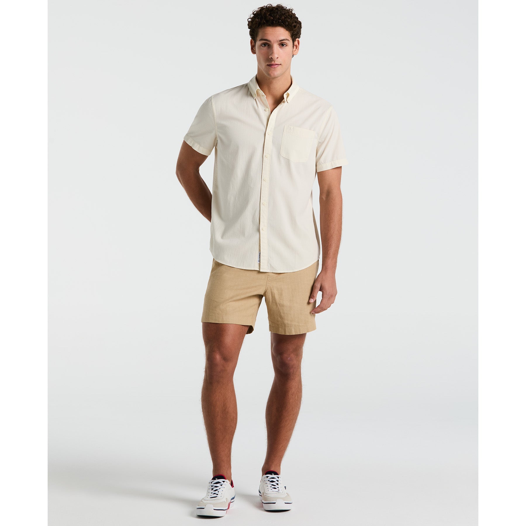 Original Penguin Seersucker Short Sleeve Shirt In Birch(Seersucker Short Sleeve Shirt Beige Opwm2409gp 252)