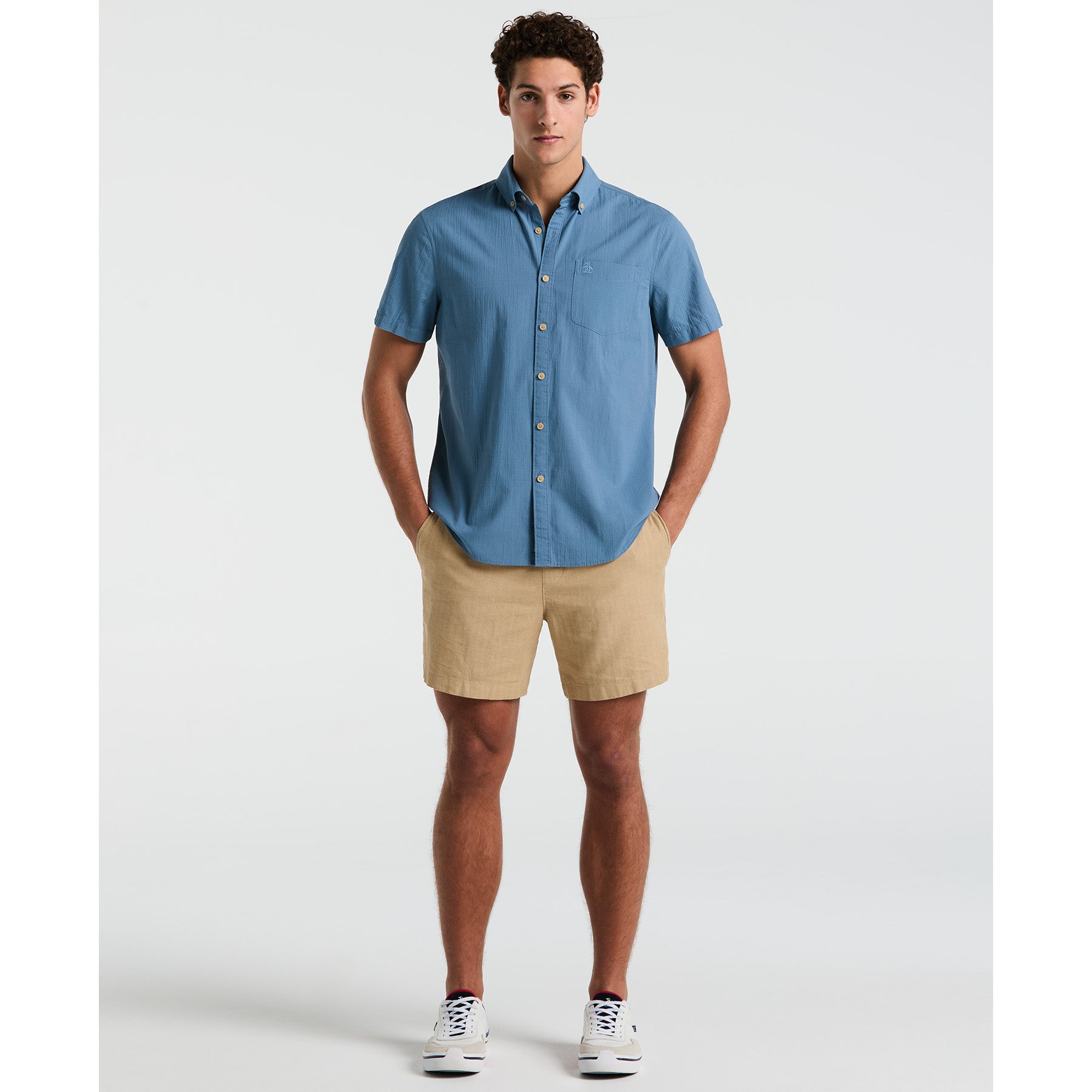 Original Penguin Seersucker Short Sleeve Shirt In Copen Blue(Seersucker Short Sleeve Shirt Blue Opwm2409gp 443)