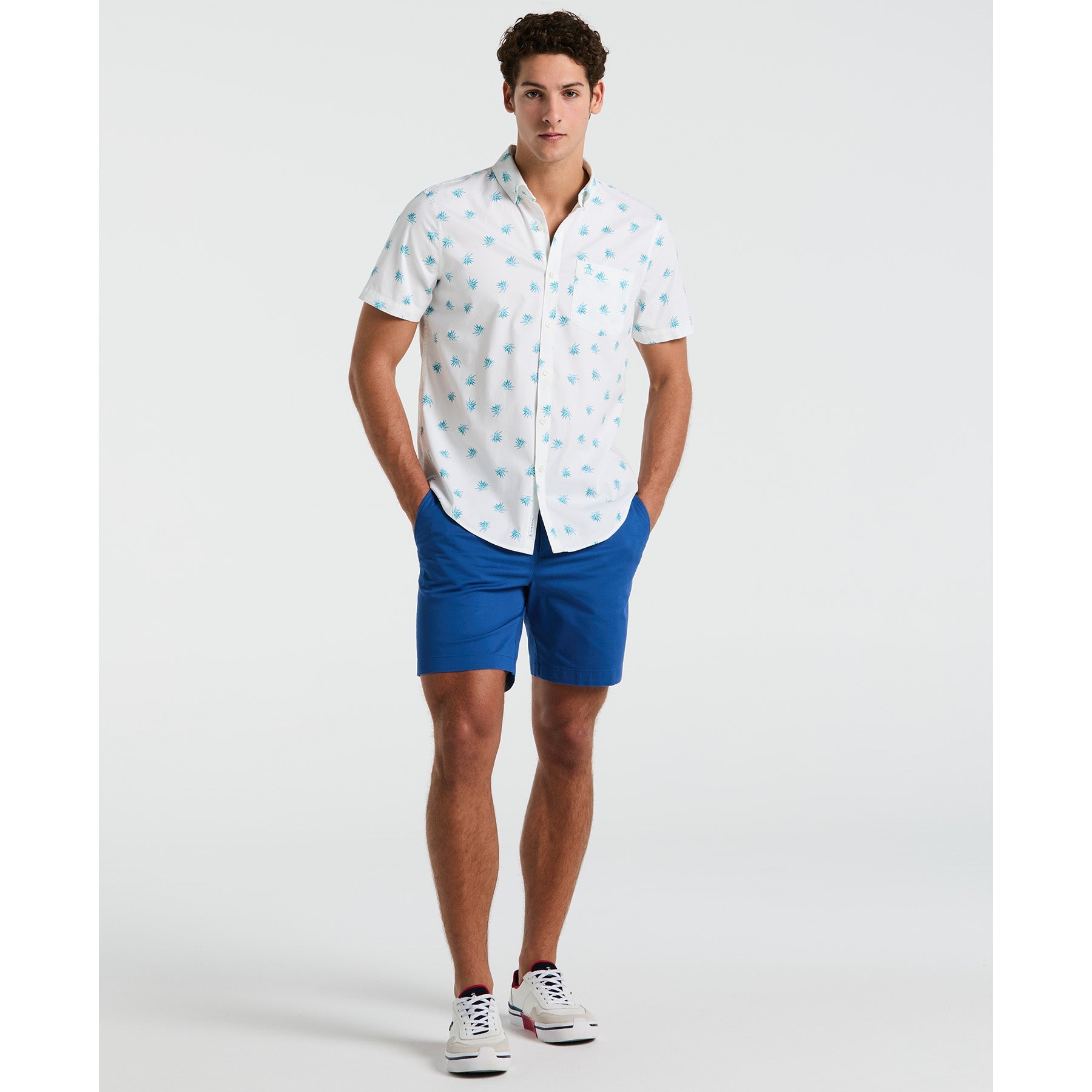 Original Penguin Agave Print Short Sleeve Shirt In Bright White(Agave Print Short Sleeve Shirt White Opwm2517gp 118)