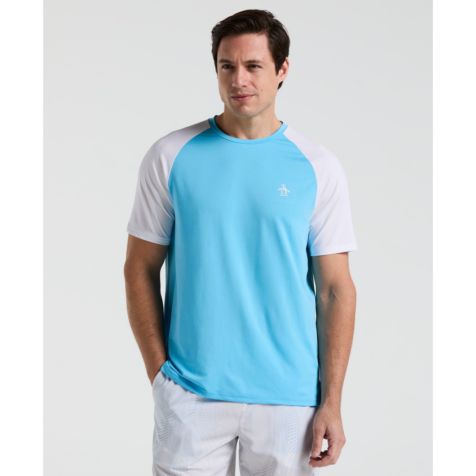 Original Penguin Blocked Performance Tennis T-Shirt In Blue Grotto(Blocked Performance Tennis T Shirt Blue O1ksf015gg 457)
