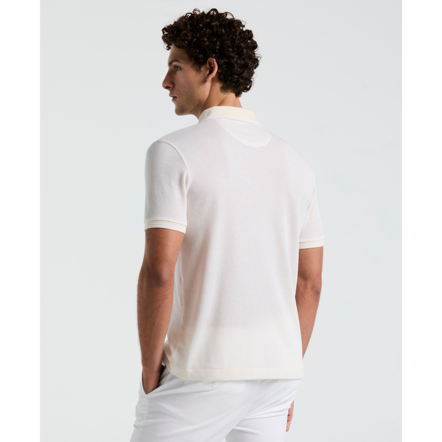 Original Penguin Jacquard Tipped 1/4 Zip Polo Shirt In Birch(Jacquard Tipped 14 Zip Polo Beige Opks2530gp 252)
