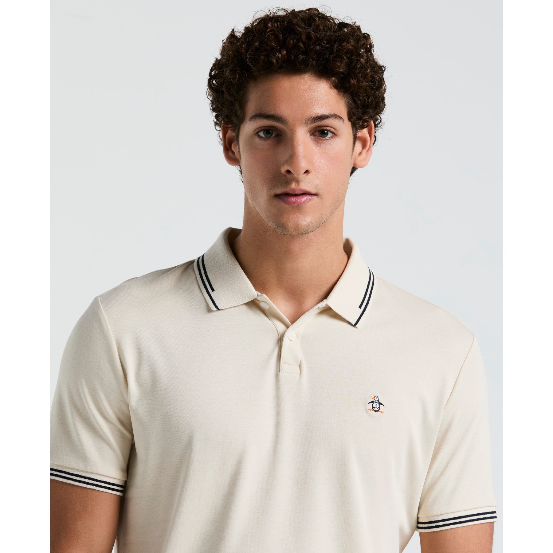 Original Penguin Icons Tipped Polo Shirt In Birch(Organic Cotton Tv Pete Short Sleeve Polo Shirt Beige Opkf3808gp 252)