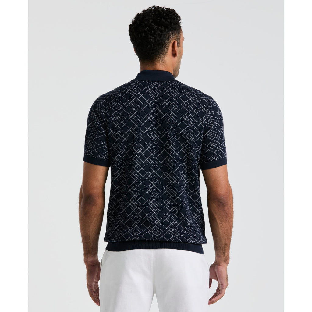 Original Penguin Jaquard Geometric Sweater Polo Shirt In Dark Sapphire(Jaquard Geometric Sweater Polo Shirt Blue Opgm2500gp 413)
